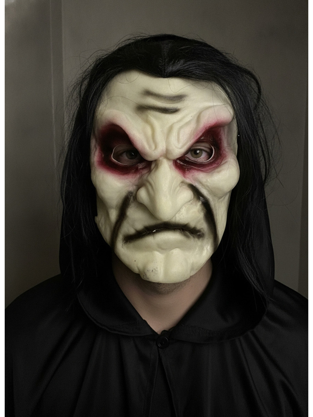 Scary Old Man Halloween Mask Black Hair Latex Mask